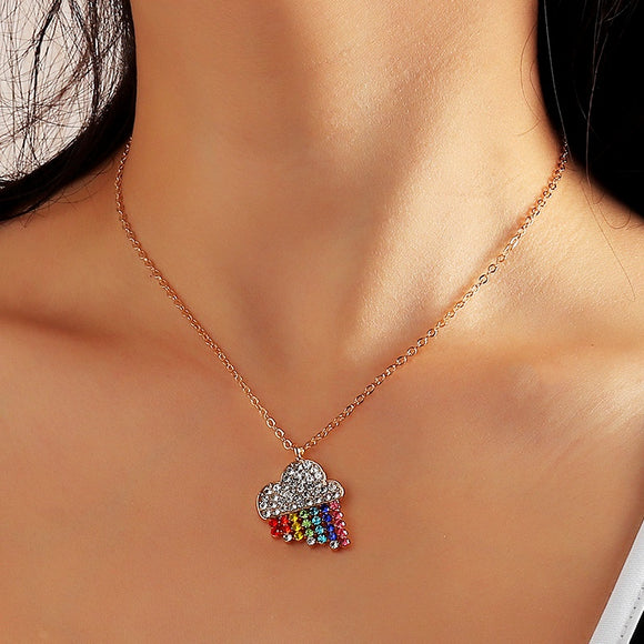 N1884 Gold Cloud & Multi Color Rain Drops Necklace FREE Earrings - Iris Fashion Jewelry
