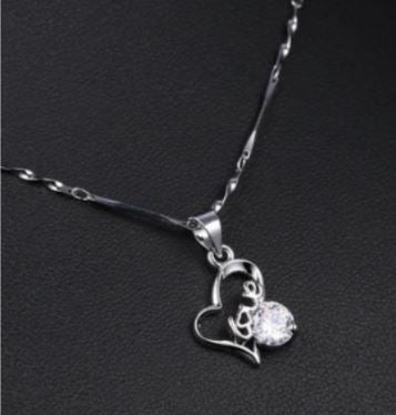 N358 Silver Dainty Heart Love Rhinestone Necklace with FREE Earrings - Iris Fashion Jewelry