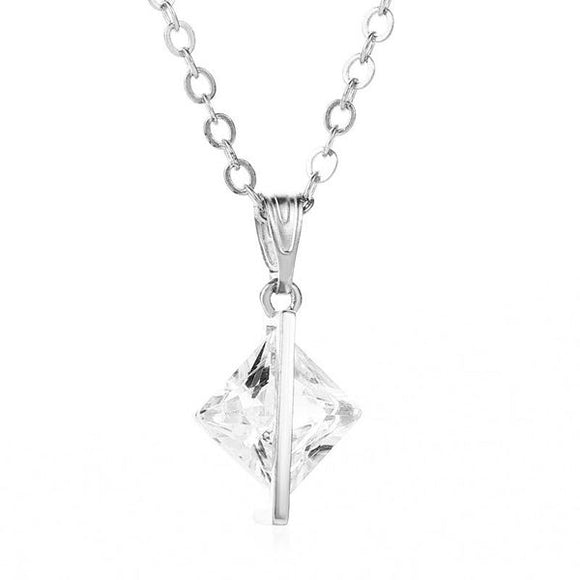 N1006 Silver Dainty Diamond Shape Gemstone Necklace With Free Earrings - Iris Fashion Jewelry