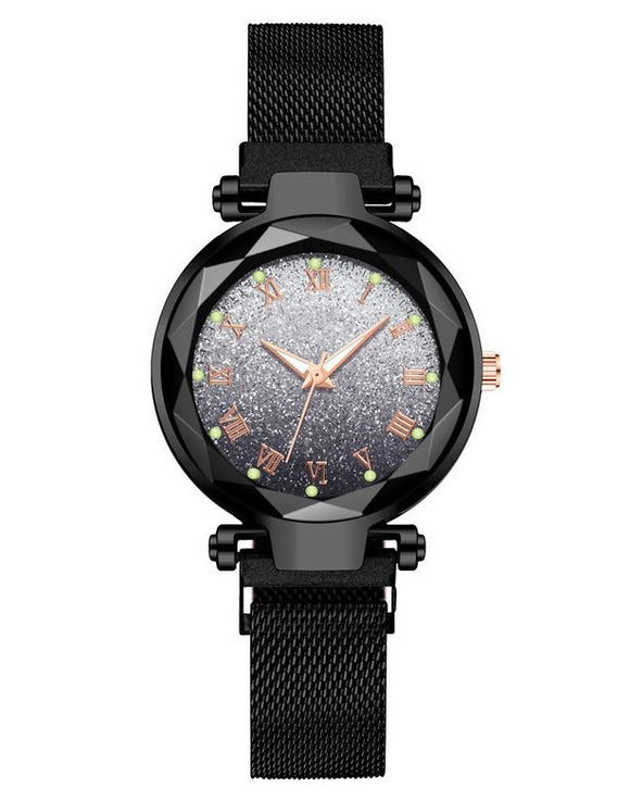 W389 Black Mesh Magnet Band Ombre Glitter Collection Quartz Watch - Iris Fashion Jewelry