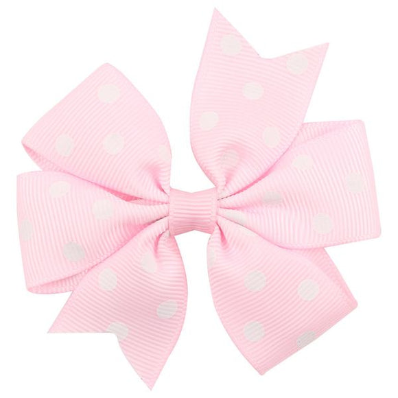 H229 Small Light Pink White Polka Dot Bow Hair Clip - Iris Fashion Jewelry