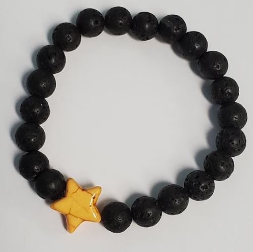 B927 Black Lava Stone Yellow Star Bead Bracelet - Iris Fashion Jewelry