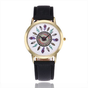 W296 Black Band Colorful Feathers Collection Quartz Watch - Iris Fashion Jewelry
