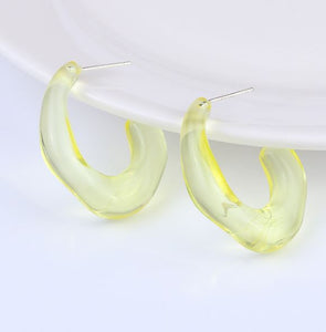 E1770 Pale Yellow Acrylic Irregular Hoop Earrings - Iris Fashion Jewelry