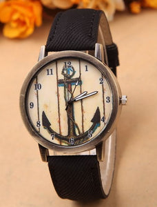 W359 Black Anchors Away Collection Quartz Watch - Iris Fashion Jewelry