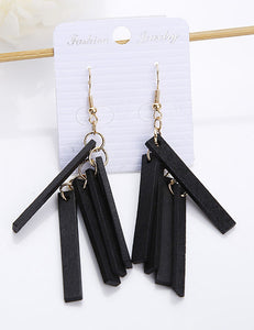 E1421 Black Wooden Tassel Earrings - Iris Fashion Jewelry