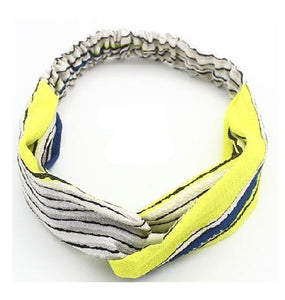 H294 Yellow with Blue Stripes Pattern Cloth Hair Band - Iris Fashion Jewelry