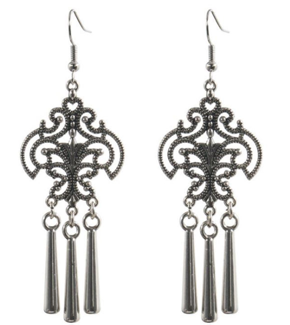 E712 Silver Filigree Tassel Earrings - Iris Fashion Jewelry