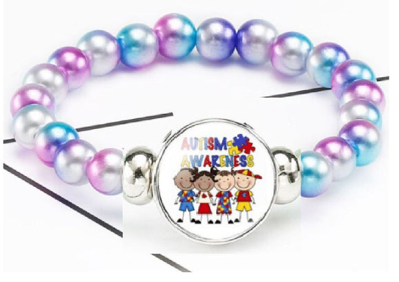 B989 Purple & Blue Bead Autism Awareness Bracelet - Iris Fashion Jewelry