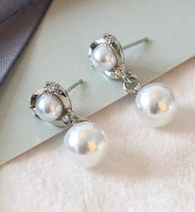 E1317 Silver Rhinestones & Pearls Dangle Earrings - Iris Fashion Jewelry