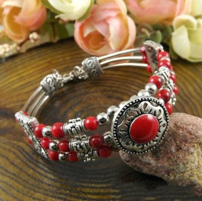 B145 Silver Red Bead Layered Bracelet - Iris Fashion Jewelry