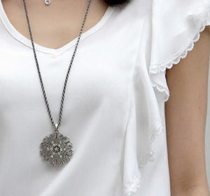 N334 Black Filigree & Gems Necklace With Free Earrings - Iris Fashion Jewelry