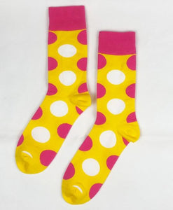 SF543 Yellow Hot Pink & White Polka Dot Socks - Iris Fashion Jewelry