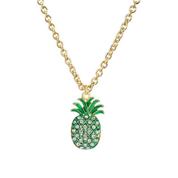 N813 Gold Green Pineapple with Rhinestones Necklace with Free Earrings - Iris Fashion Jewelry