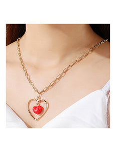 N696 Gold Chain Heart Red Gemstone Necklace with FREE Earrings - Iris Fashion Jewelry