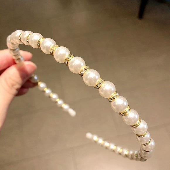 H434 White Gold Gemstone Pearl Hair Band - Iris Fashion Jewelry