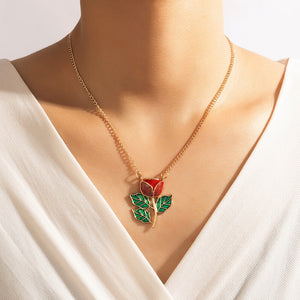 N295 Gold Red Rose Necklace With Free Earrings - Iris Fashion Jewelry