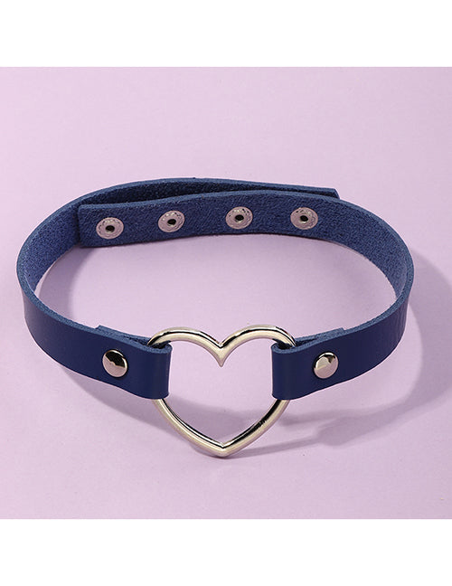 N1842 Silver Heart Sapphire Blue Leather Choker Necklace FREE Earrings - Iris Fashion Jewelry