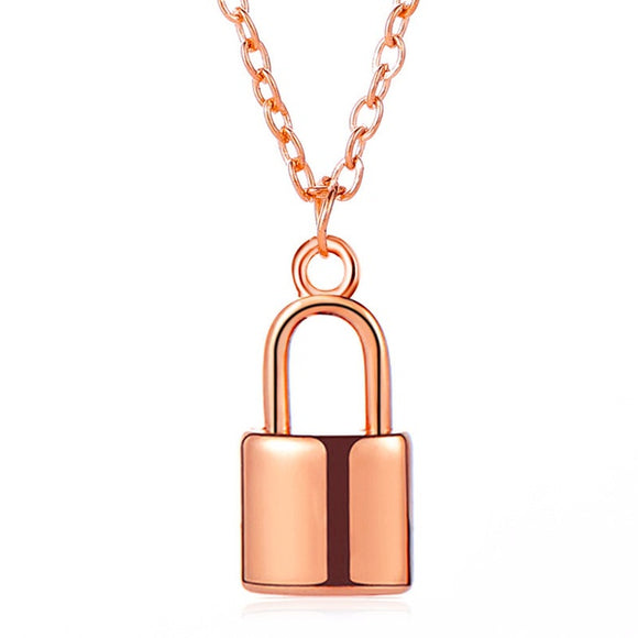 N1527 Rose Gold Pad Lock Necklace with FREE Earrings - Iris Fashion Jewelry