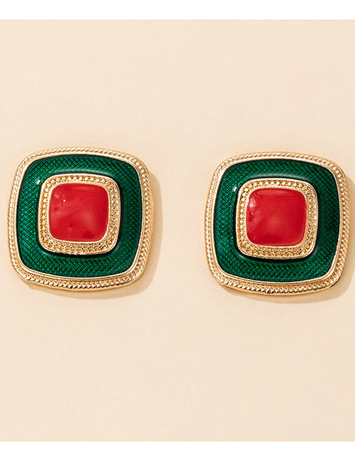 E1720 Gold Red & Green Square Earrings - Iris Fashion Jewelry