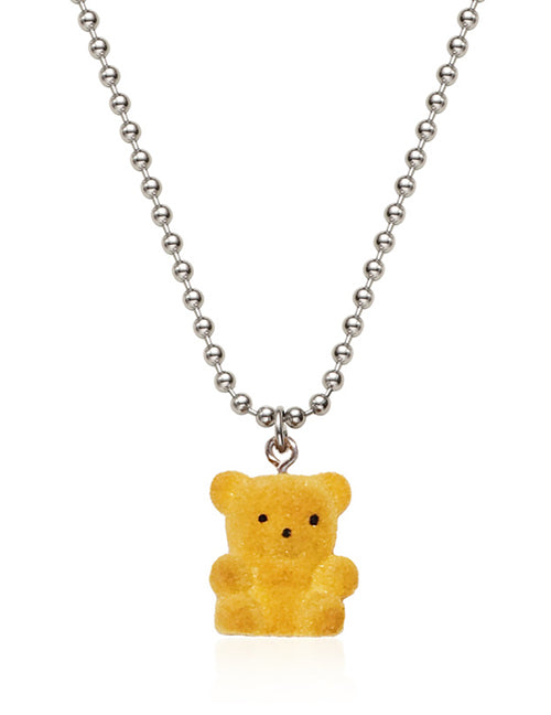 L424 Golden Yellow Fuzzy Gummy Bear on Beaded Chain Necklace FREE Earrings - Iris Fashion Jewelry