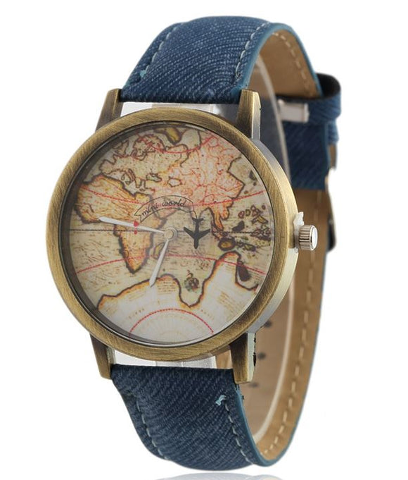 W425 Denim Blue Band World Traveler Collection Quartz Watch - Iris Fashion Jewelry