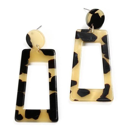 E178 Leopard Design Acrylic Rectangular Earrings - Iris Fashion Jewelry