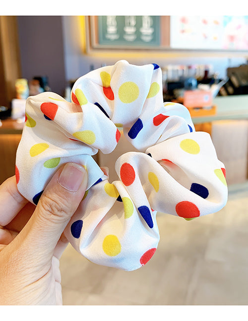 H87 White Multi Color Polka Dots Hair Scrunchie - Iris Fashion Jewelry