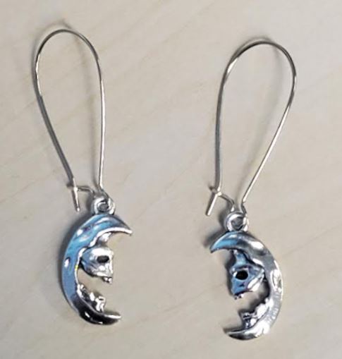 E560 Silver Moon with Skull Earrings - Iris Fashion Jewelry