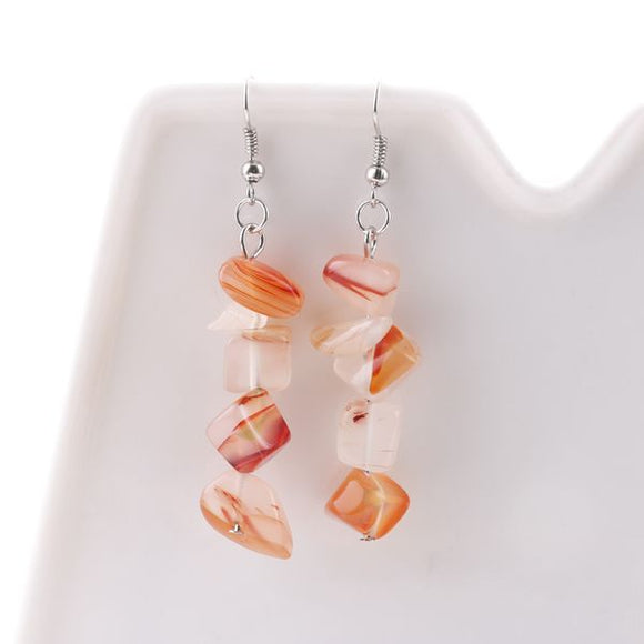 E1327 Orange/Red Natural Stone Dangle Earrings - Iris Fashion Jewelry
