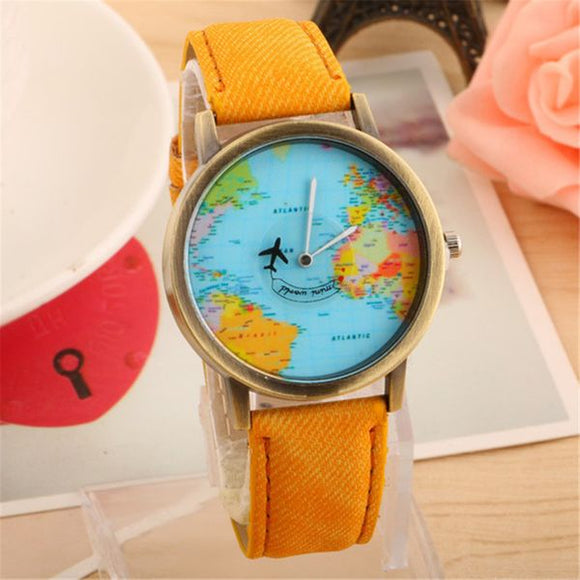 W110 Yellow Band Globe Collection Quartz Watch - Iris Fashion Jewelry