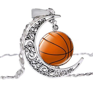 N823 Silver Basketball Moon Necklace with FREE Earrings - Iris Fashion Jewelry