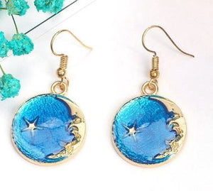 E14 Gold Blue Moon & Star Earrings - Iris Fashion Jewelry