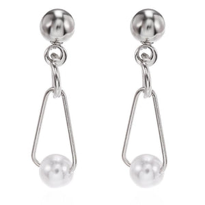 E638 Silver Small Simple Pearl Dangle Earrings - Iris Fashion Jewelry