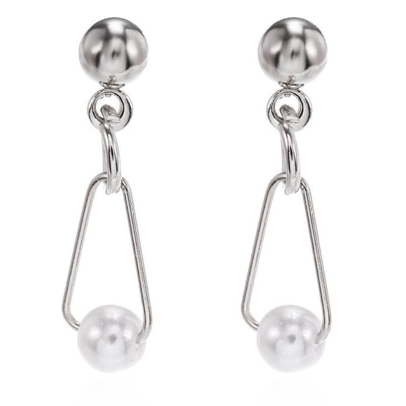 E638 Silver Small Simple Pearl Dangle Earrings - Iris Fashion Jewelry