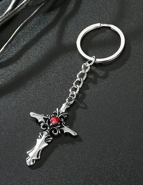 K117 Silver Cross Red Gemstone Keychain - Iris Fashion Jewelry