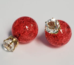 *E205 Red Ice Breaker Ball & Rhinestone Earrings - Iris Fashion Jewelry