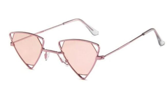 S103 Light Pink Lens & Frame Triangle Metal Frame Sunglasses - Iris Fashion Jewelry