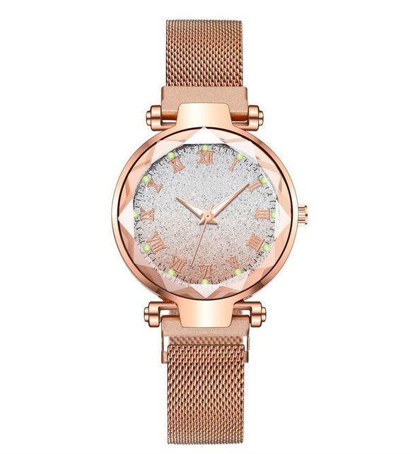 W386 Rose Gold Mesh Magnet Band Ombre Glitter Collection Quartz Watch - Iris Fashion Jewelry