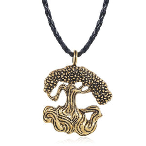 N1757 Gold Tree of Life on Braided Leather Cord Necklace with FREE EARRINGS - Iris Fashion Jewelry
