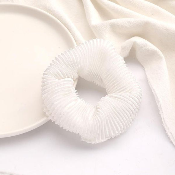 H73 White Ribbed Hair Scrunchie - Iris Fashion Jewelry