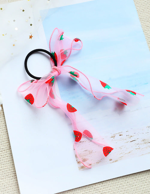 H91 Pink Strawberry Bow Hair Tie - Iris Fashion Jewelry