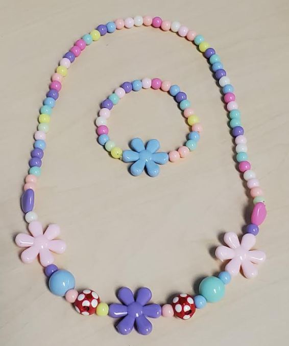 L295 Colorful Daisy Polka Dot Bead Necklace & Bracelet Set - Iris Fashion Jewelry
