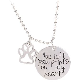 N1767 Silver You Left Paw Prints on my Heart Necklace With FREE Earrings - Iris Fashion Jewelry