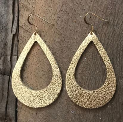 E1556 Gold Cutout Teardrop Leather Earrings - Iris Fashion Jewelry