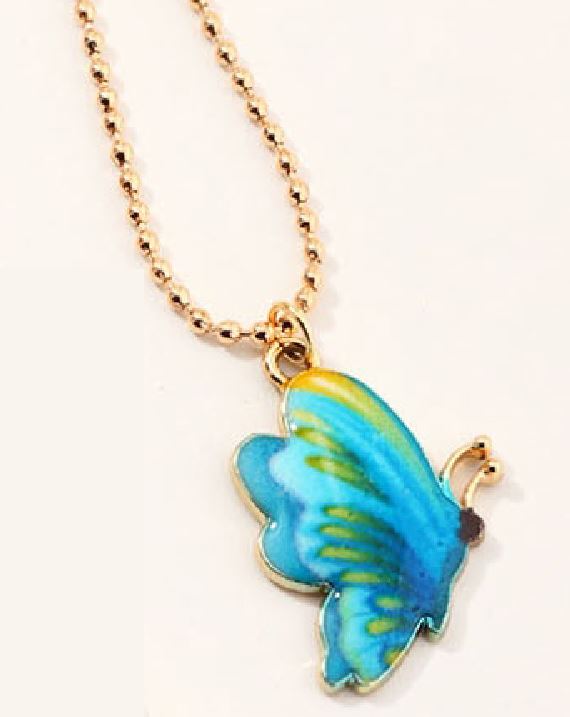 L406 Gold Blue Butterfly Necklace FREE EARRINGS - Iris Fashion Jewelry