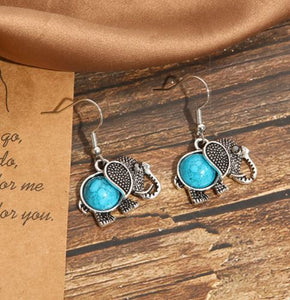 E1786 Silver Blue Crackle Elephant Earrings - Iris Fashion Jewelry