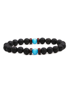 B844 Black Lava Stone Blue Bead Bracelet - Iris Fashion Jewelry