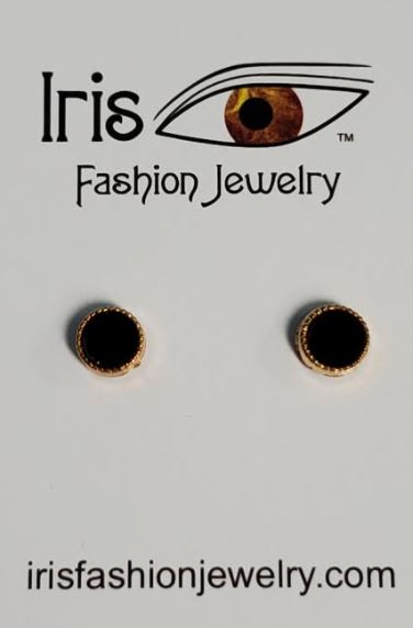 *E158 Gold Black Circle Magnetic Earrings - Iris Fashion Jewelry