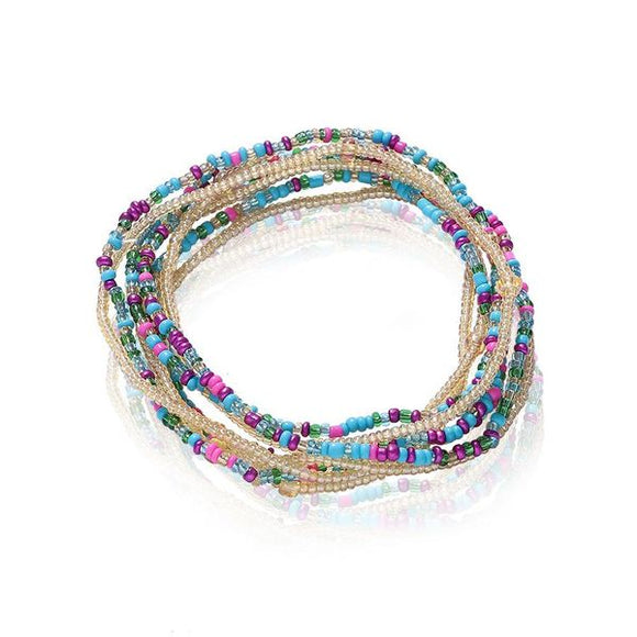 B633 Pink & Blue Seed Bead Layered Bracelet - Iris Fashion Jewelry